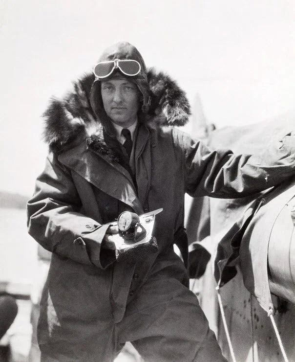 Byrd holding a Bumstead Sun Compass used for celestial navigation at very high altitudes