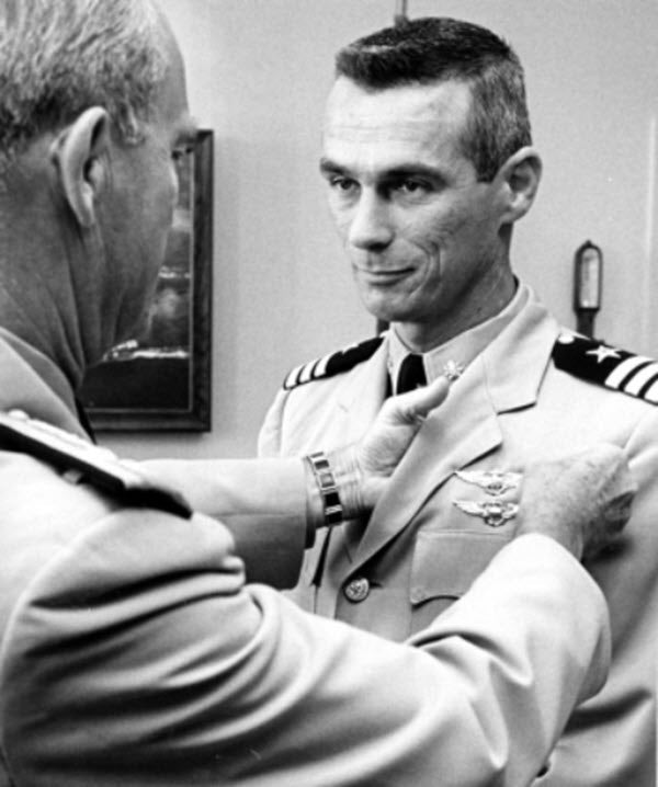 Commander Cernan receives Astronaut Wings from CNO Admiral David McDonald at Pentagon ceremony 26 July 1966.