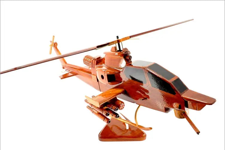 AH-1 Cobra Helicopter Natural Wood Aircraft Model--Aviator Sunglasses-Premium Wood Designs