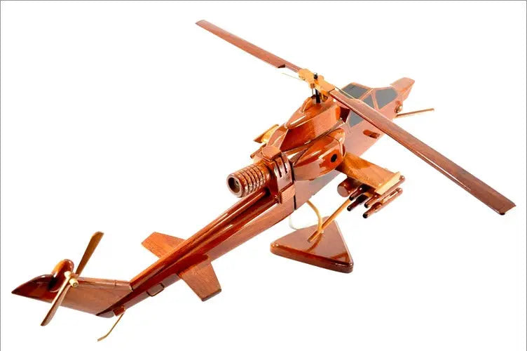 AH-1 Cobra Helicopter Natural Wood Aircraft Model--Aviator Sunglasses-Premium Wood Designs