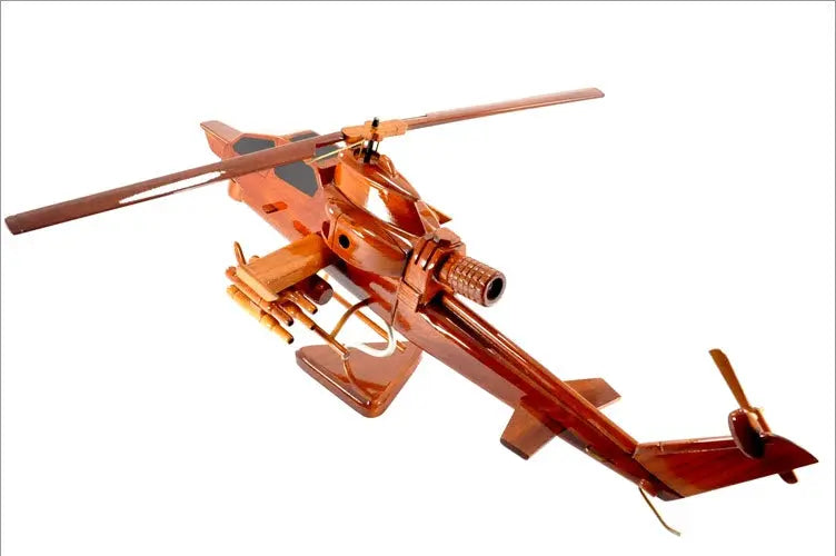 AH-1 Cobra Helicopter Natural Wood Aircraft Model--Aviator Sunglasses-Premium Wood Designs