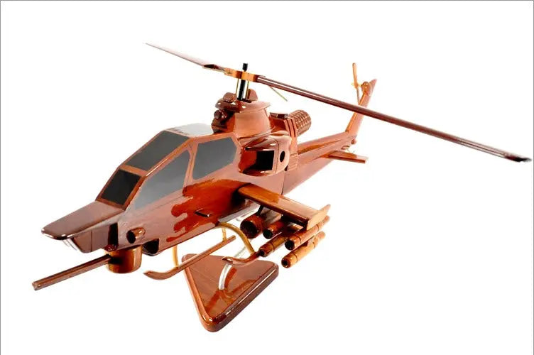 AH-1 Cobra Helicopter Natural Wood Aircraft Model--Aviator Sunglasses-Premium Wood Designs