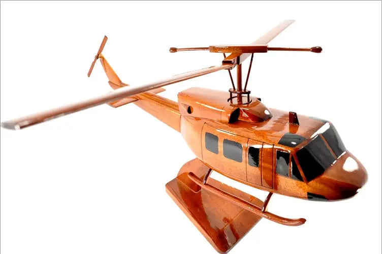 Bell 212/UH-1N Natural Wood Helicopter Model--Aviator Sunglasses-Premium Wood Designs