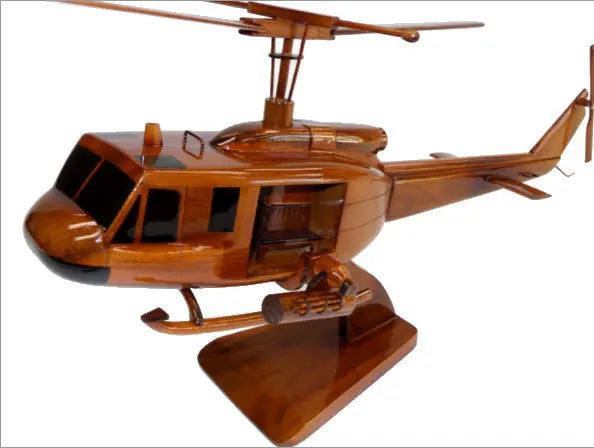 Bell UH-1 Huey Gunship Natural Wood Helicopter Model--Aviator Sunglasses-Premium Wood Designs