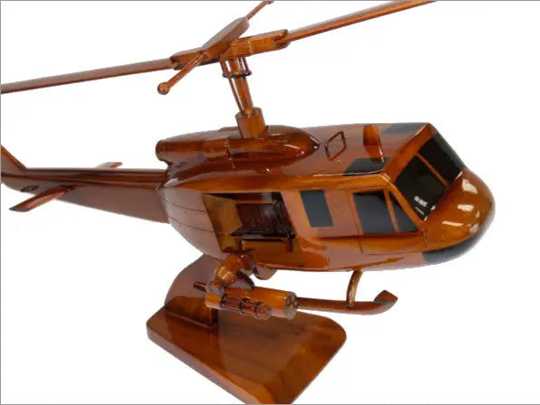 Bell UH-1 Huey Gunship Natural Wood Helicopter Model--Aviator Sunglasses-Premium Wood Designs