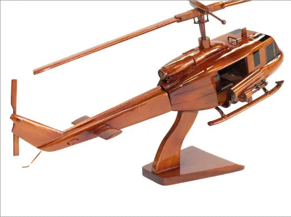 Bell UH-1 Huey Gunship Natural Wood Helicopter Model--Aviator Sunglasses-Premium Wood Designs