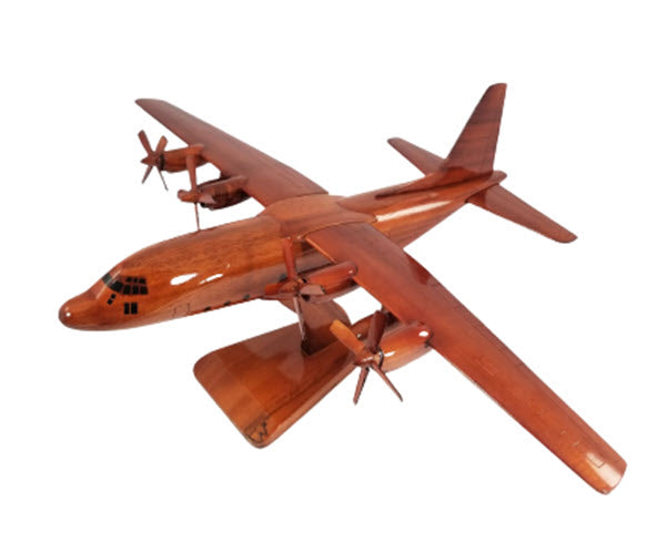 C-130 4-Blade Prop Military Transport Natural Mahogany Wood Aircraft Model