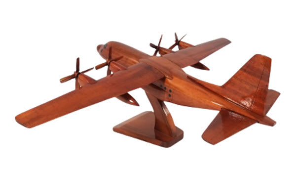 C-130 4-Blade Prop Military Transport Natural Mahogany Wood Aircraft Model