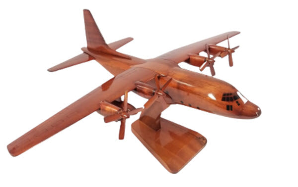 C-130 4-Blade Prop Military Transport Natural Mahogany Wood Aircraft Model