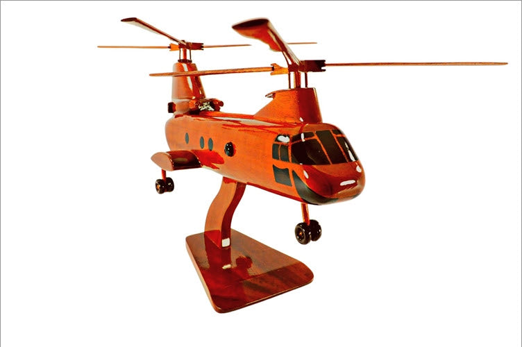 CH-46 Sea Knight Helicopter Natural Mahogany Wood Aircraft Model