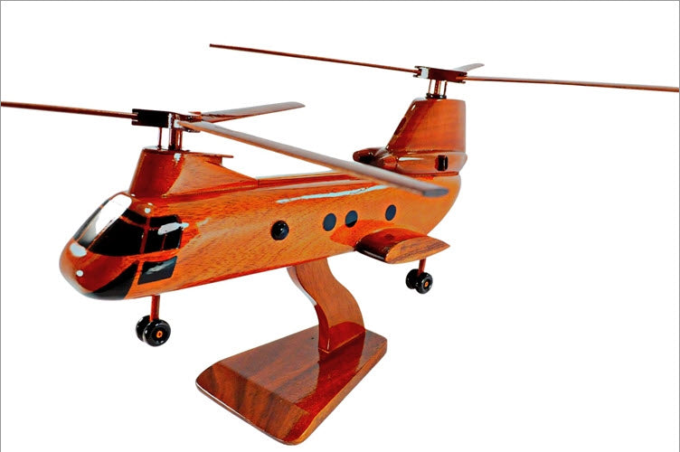 CH-46 Sea Knight Helicopter Natural Mahogany Wood Aircraft Model