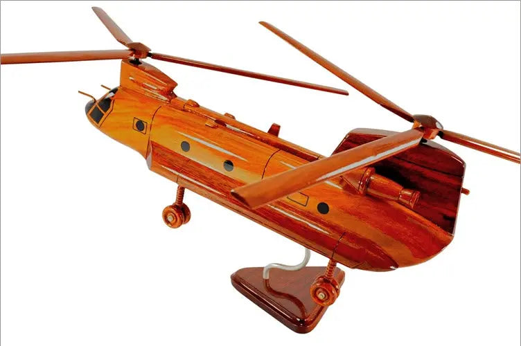 CH-47 Chinook Helicopter Natural Mahogany Wood Aircraft Model--Aviator Sunglasses-Premium Wood Designs