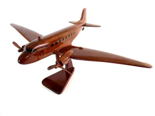 Douglas DC-3 / C-47 Prop Transport Natural Mahogany Wood Aircraft Model--Aviator Sunglasses-Premium Wood Designs