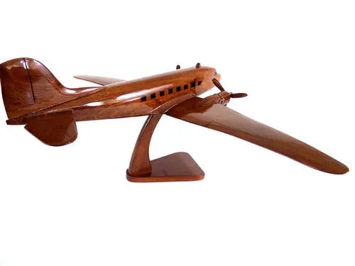 Douglas DC-3 / C-47 Prop Transport Natural Mahogany Wood Aircraft Model--Aviator Sunglasses-Premium Wood Designs