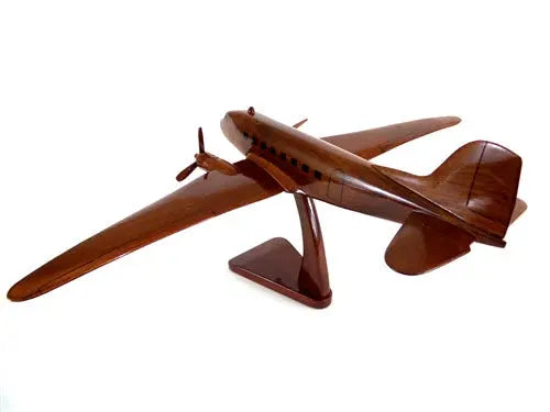 Douglas DC-3 / C-47 Prop Transport Natural Mahogany Wood Aircraft Model--Aviator Sunglasses-Premium Wood Designs