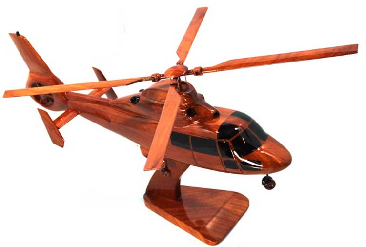Dauphine HH-65 Helicopter Premium Natural Wood Aircraft Desk Model
