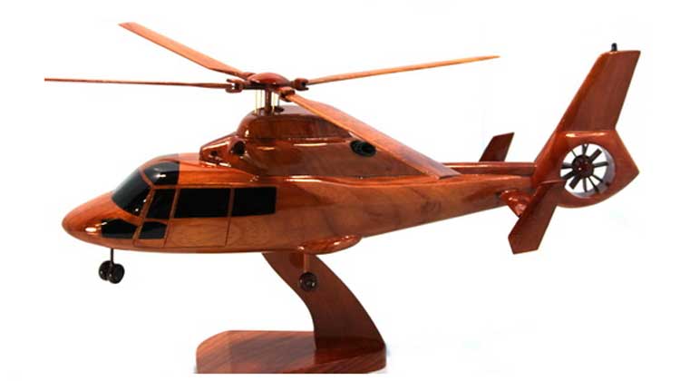 Dauphine HH-65 Helicopter Premium Natural Wood Aircraft Desk Model