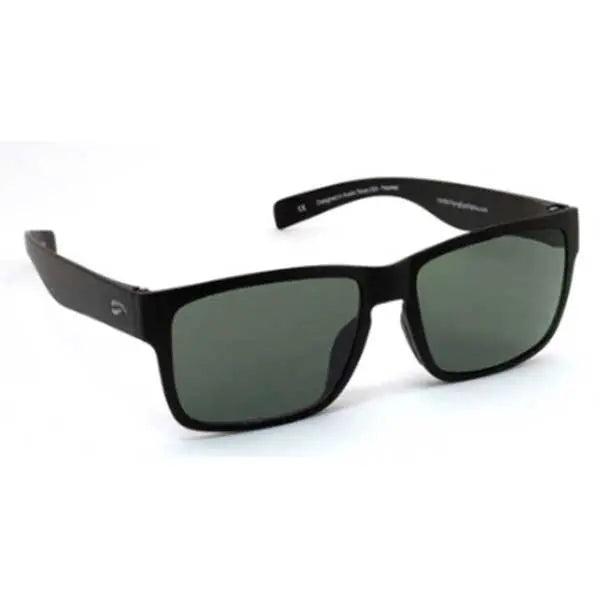 Black frame with green lenses