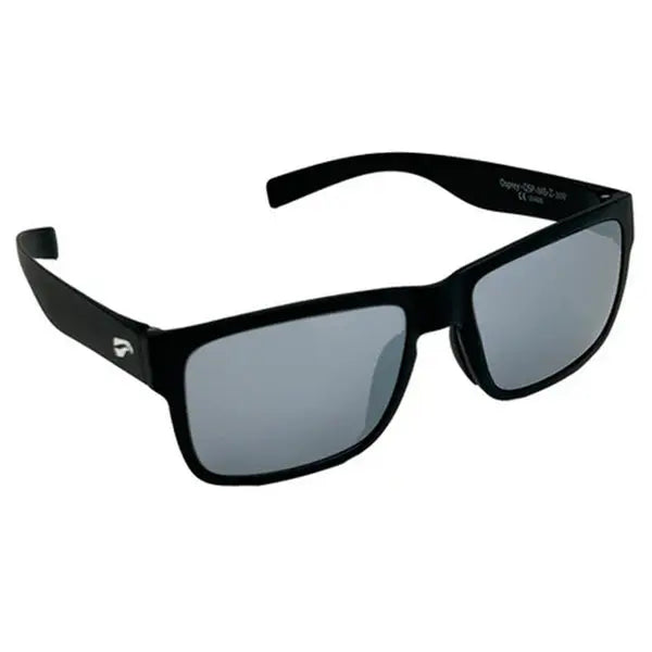 Black sunglasses with gray lenses on a white background