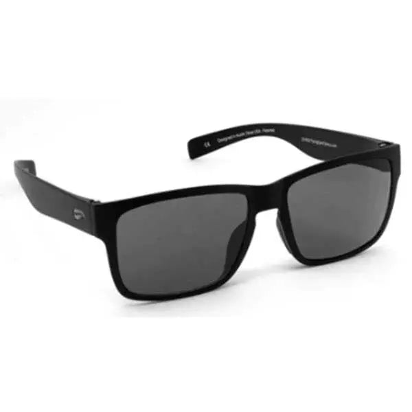 Black sunglasses with dark lenses on a white background