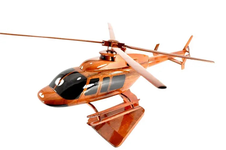 Bell 407 Helicopter Premium Natural Wood Helicopter Model--Aviator Sunglasses-Premium Wood Designs