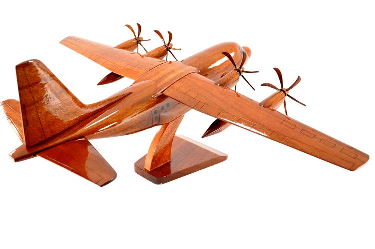 C-130 6-Blade Prop Hercules Natural Mahogany Wood Aircraft Model