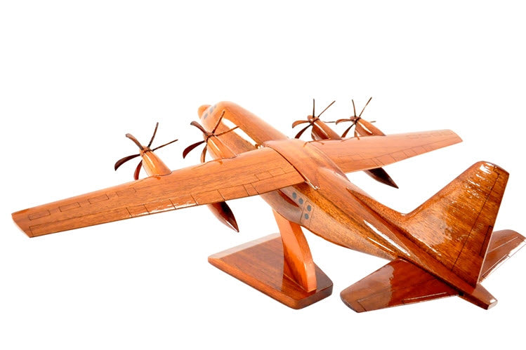 C-130 6-Blade Prop Hercules Natural Mahogany Wood Aircraft Model