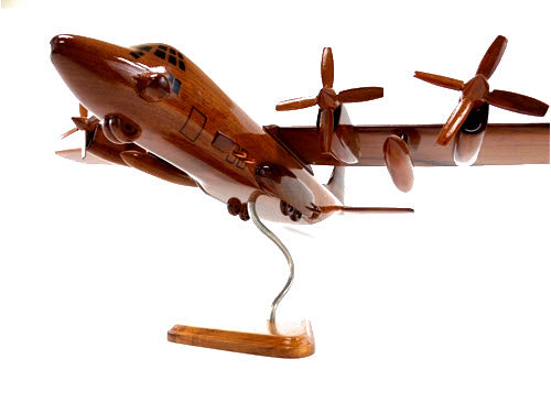 C-130 Gunship 4-Blade Prop Hercules Natural Mahogany Wood Aircraft Model