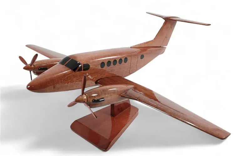 Beechcraft King Air 200 Airplane Natural Wood Aircraft Model--Aviator Sunglasses-Premium Wood Designs