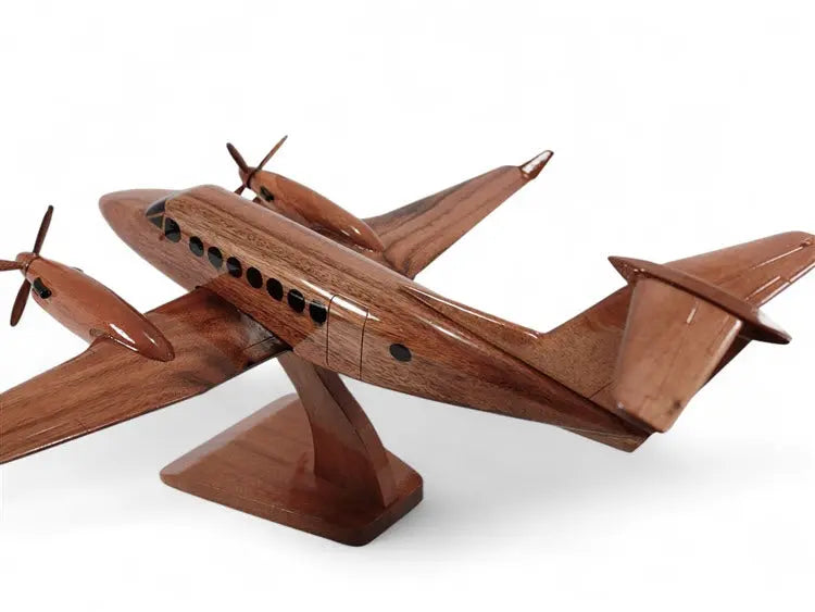 Beechcraft King Air 350 Airplane Natural Wood Aircraft Model--Aviator Sunglasses-Premium Wood Designs