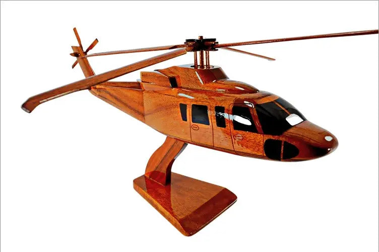 Sikorsky S-76 Helicopter Natural Mahogany Wood Aircraft Model--Aviator Sunglasses-Premium Wood Designs
