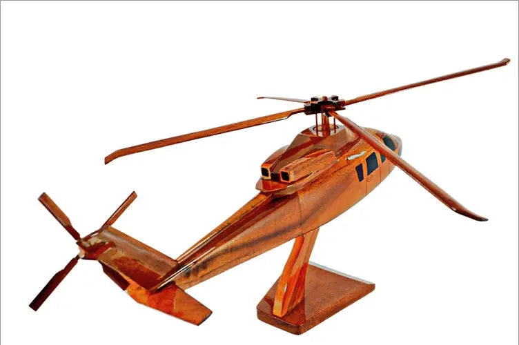Sikorsky S-76 Helicopter Natural Mahogany Wood Aircraft Model--Aviator Sunglasses-Premium Wood Designs