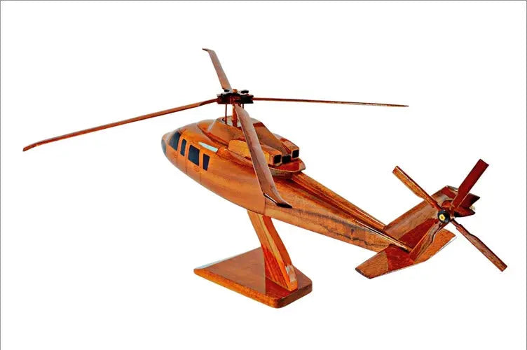 Sikorsky S-76 Helicopter Natural Mahogany Wood Aircraft Model--Aviator Sunglasses-Premium Wood Designs