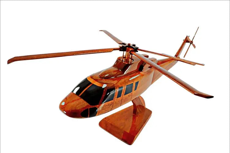 Sikorsky S-76 Helicopter Natural Mahogany Wood Aircraft Model--Aviator Sunglasses-Premium Wood Designs