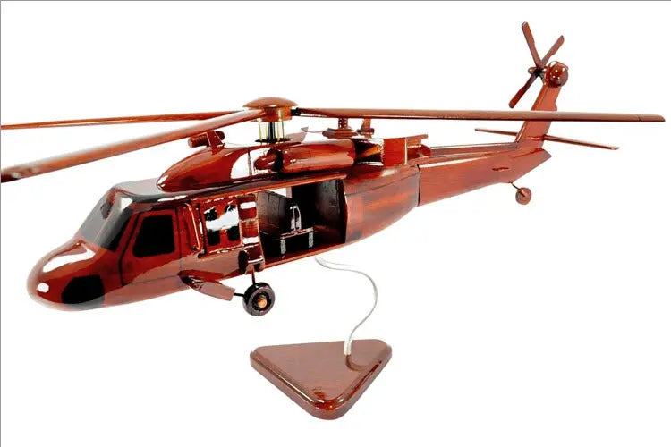 UH-60 Blackhawk Helicopter Natural Mahogany Wood Aircraft Model--Aviator Sunglasses-Premium Wood Designs