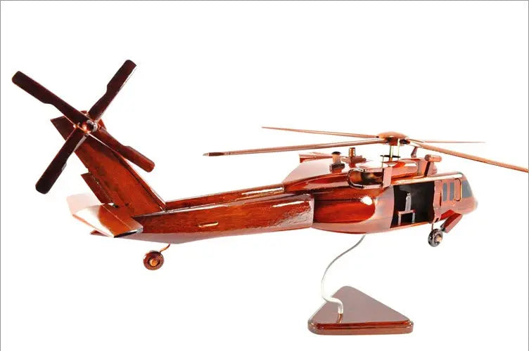 UH-60 Blackhawk Helicopter Natural Mahogany Wood Aircraft Model--Aviator Sunglasses-Premium Wood Designs