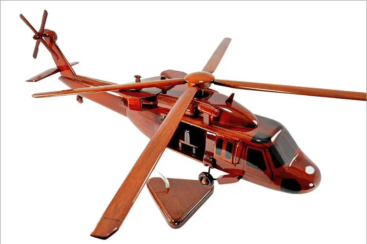 UH-60 Blackhawk Helicopter Natural Mahogany Wood Aircraft Model--Aviator Sunglasses-Premium Wood Designs