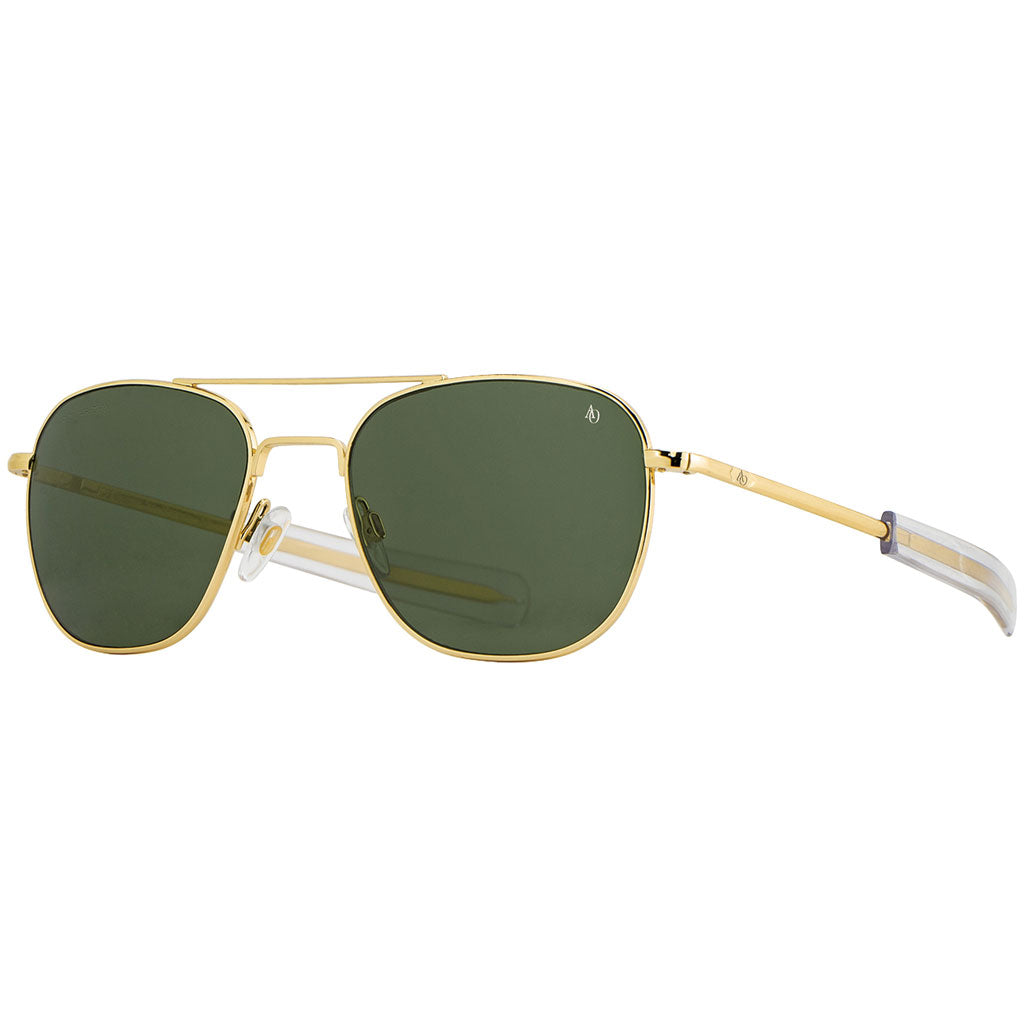 AO Original Pilot Gold Frame Sunglasses - 52mm / Green Glass / Non-Polarized