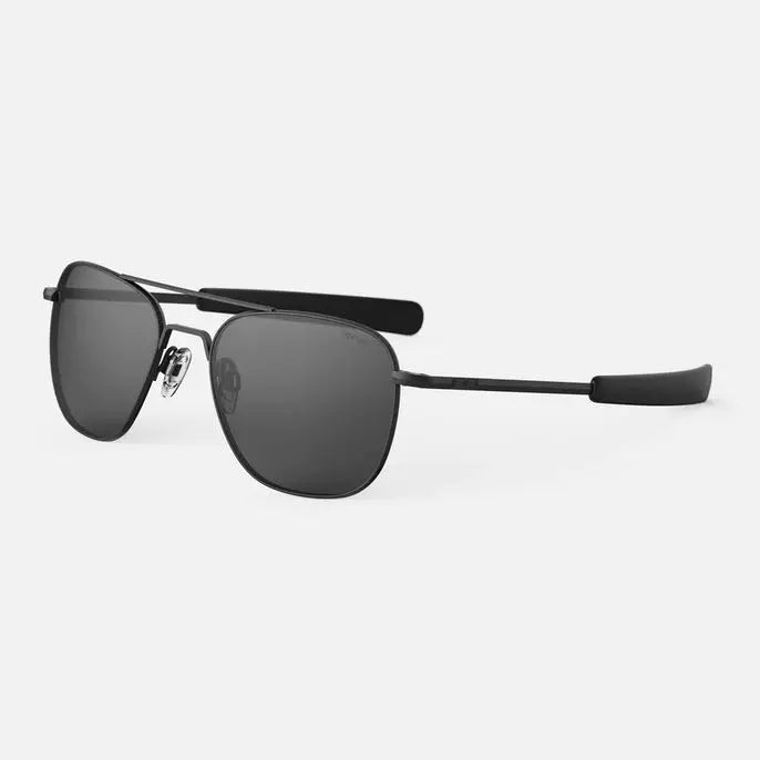 These are a pair of Randolph Special Edition Military Aviator sunglasses in Matte Black with non-polarized American Gray lenses and world class Cerakote frames.