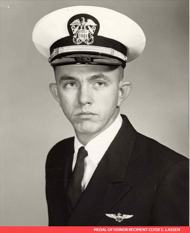 A photograph of Lt JG Clyde Lassen, Navy Helicopter Rescue Pilot, Medal of Honor receptient 1968
