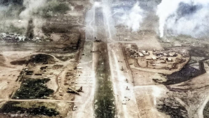A photograph of the airfield at Kham Duc, Vietnam on May 12th, 1968.