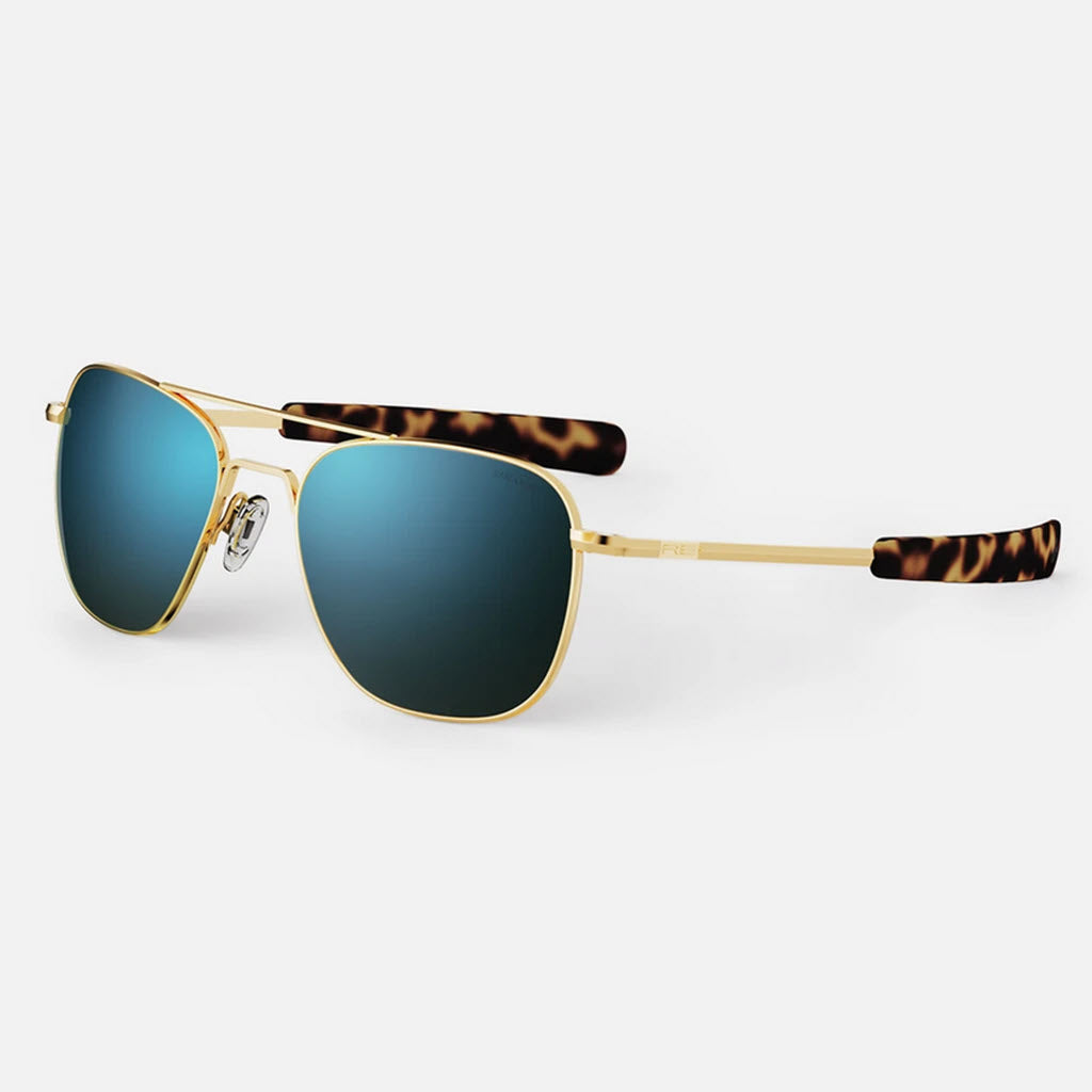 The 23K Gold E.P. Aviator frame with premium polarized Cobalt blue lenses