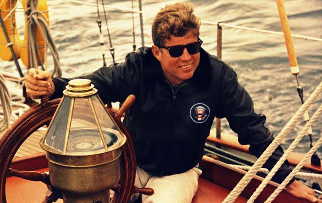 JFK Wearing Tortois Saratoga Sunglasses with Green Glass Lenses