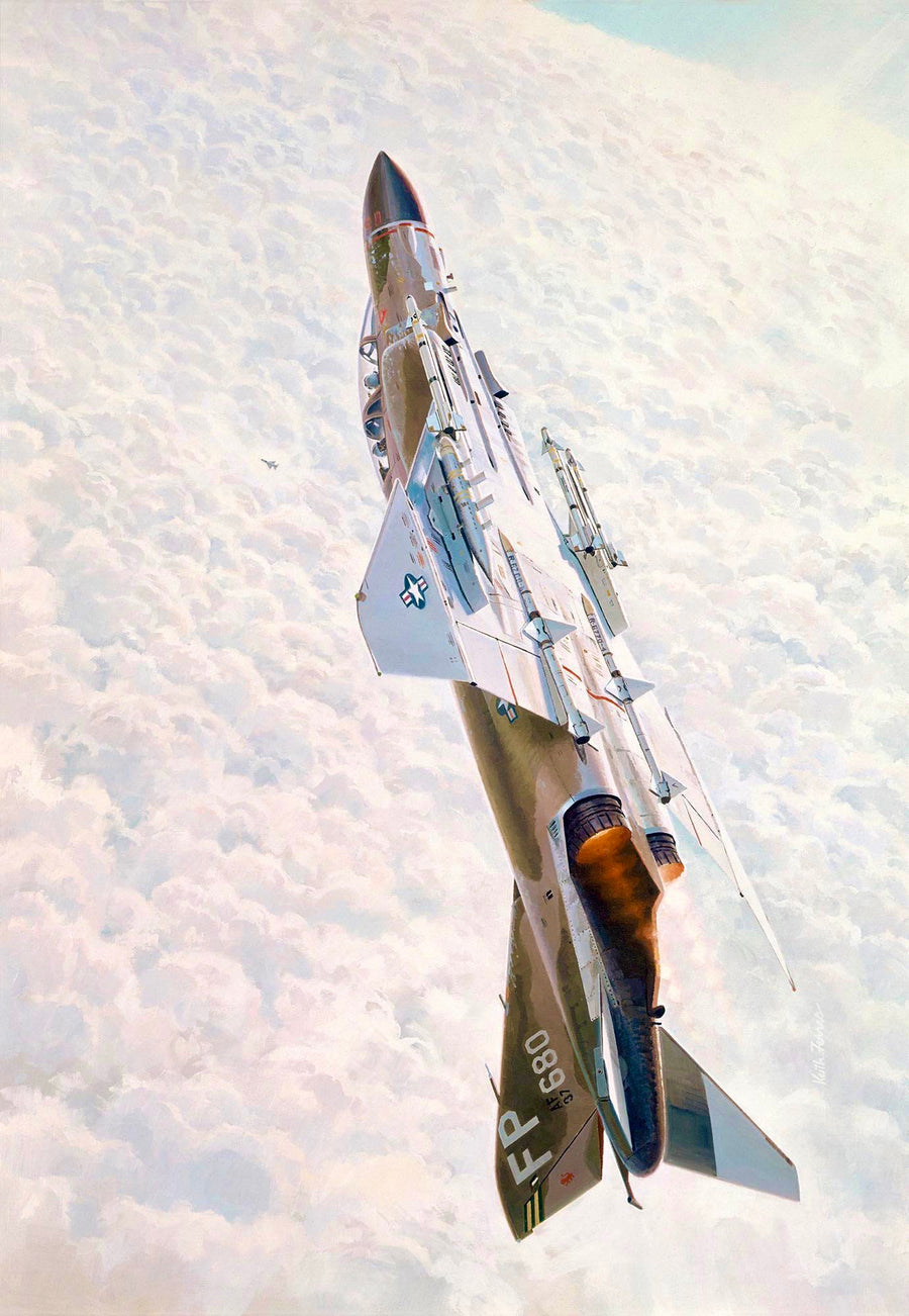 “MiG Sweep,” by Keith Ferris. Colonel Robin Olds uses a Vector Roll to gain firing position on a MiG-21 fighter.