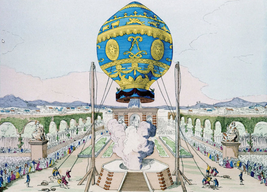 The Montgolfier brothers first free flight balloon carrying a human being November 21, 1783.