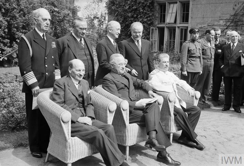 The Potsdam Conference in 1945 with the Prime Minister of Britian Atlee, President Truman of the US and Joseph Stalin of the Soviet Union.