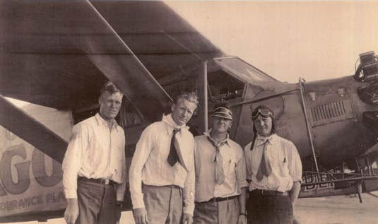 The Hunter Brothers standing in front of their endurance record setting aircraft.