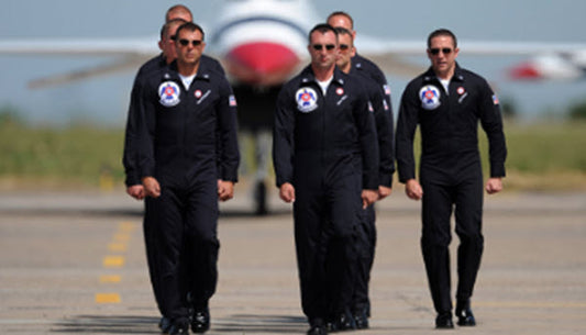 USAF Thunderbirds in front of their aircraft wearing Scheyden Maverick Sunglasses