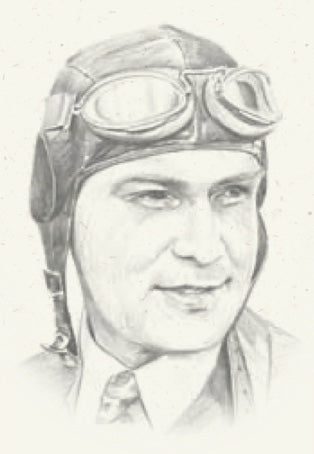 Drawing of Noel Wien, known as "the Arctic Ace", "the Lindy of the North", and "the father of Alaska bush fling."