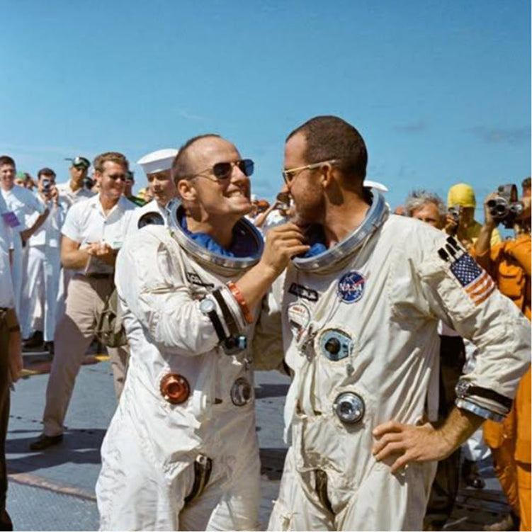 Astronauts Cooper and Conrad return to earth after their Gemini 5 mission wearing AO Eyewear Original Pilot sunglasses! 